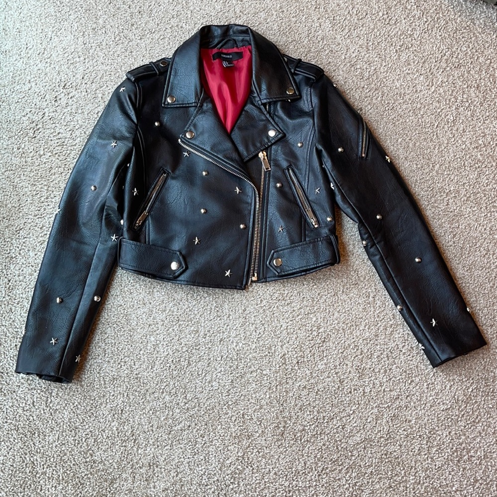 Forever 21, black Pleather, size S, studded jacket